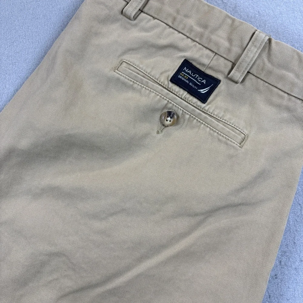 Nautica Rigger Pants Mens 40x30 Khaki Classic Fit Pleated Cuffed Straight Cotton